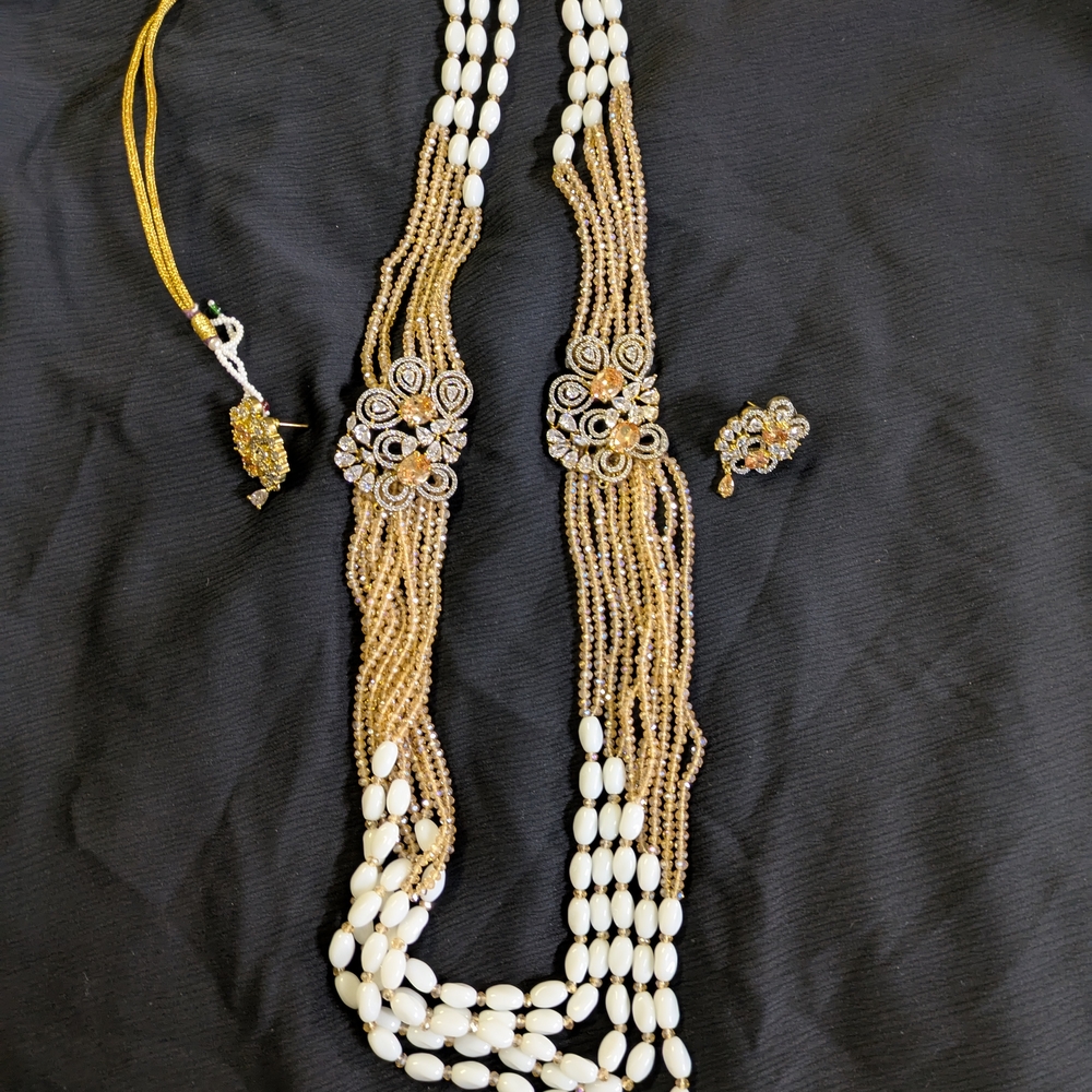 Elegant Gold and White AD Stone Mala Set